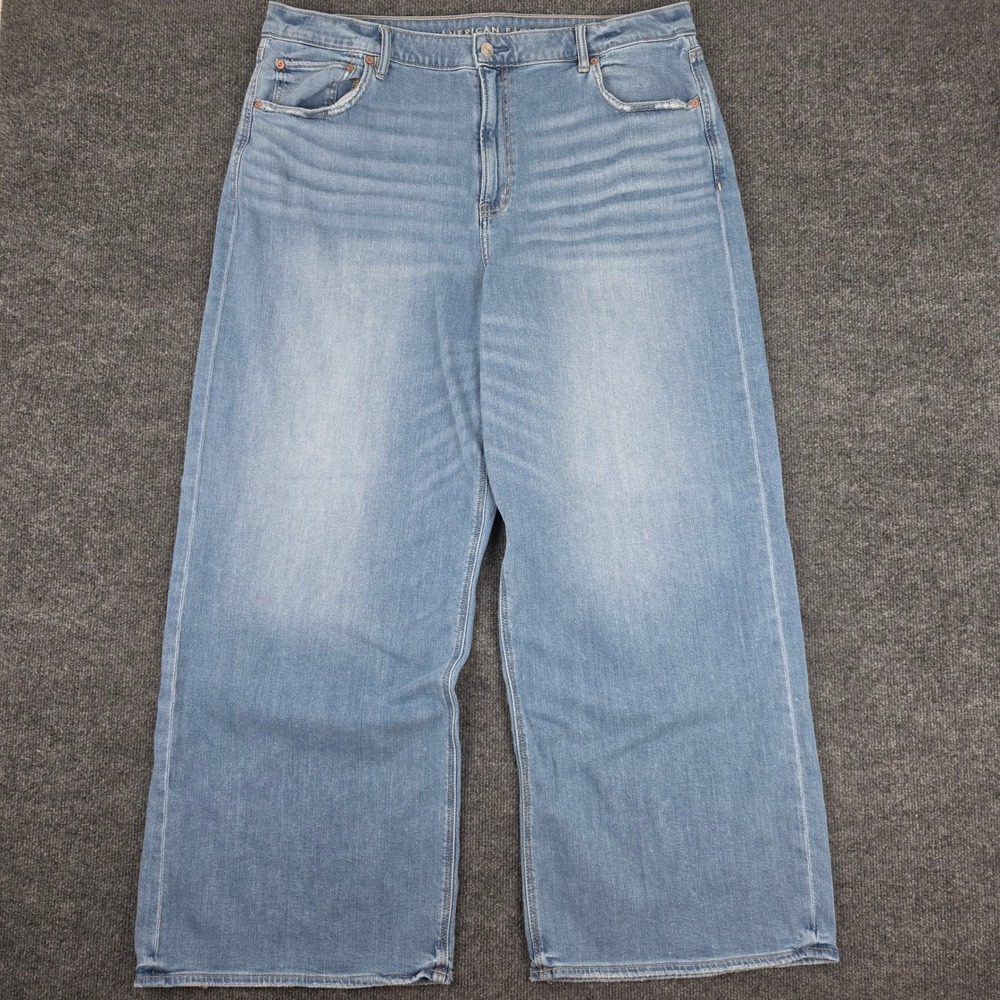 American Eagle Super High-Rise Baggy Wide Leg Jeans Women's 20 LONG Stretch Blue